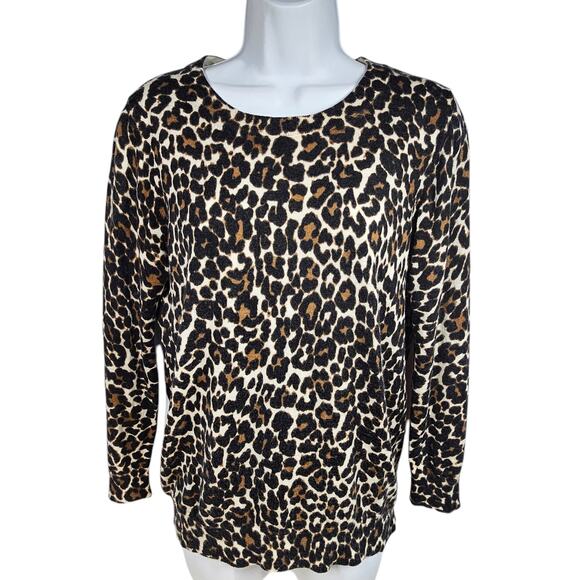 J. Crew 100% Merino Wool Crewneck Pullover Sweater Leopard Print Women's Small - Picture 1 of 10